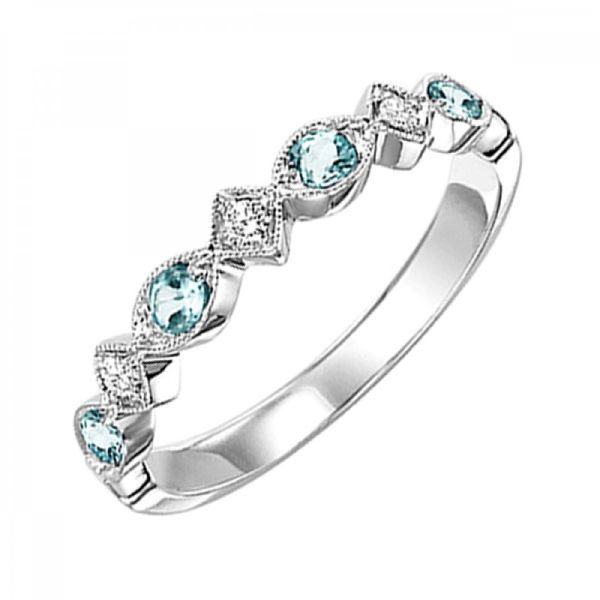 10K White Gold Milgrain Stackable Blue Topaz and Diamond Ring Jim Kryshak Jewelers Wausau, WI