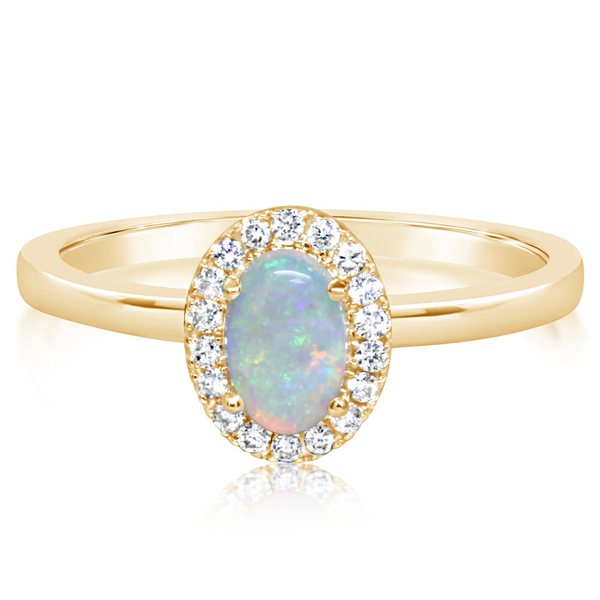 Australian Opal and Diamond Halo Ring Jim Kryshak Jewelers Wausau, WI