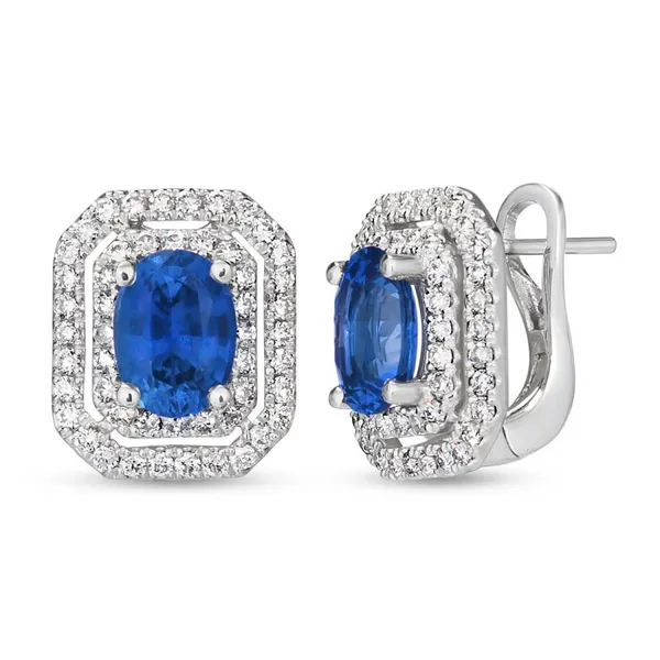 Cornflower Sapphire and Vanilla Diamond Drop Earrings Jim Kryshak Jewelers Wausau, WI