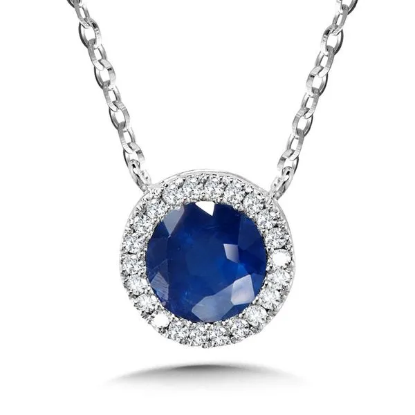 Blue Sapphire Halo Necklace Jim Kryshak Jewelers Wausau, WI
