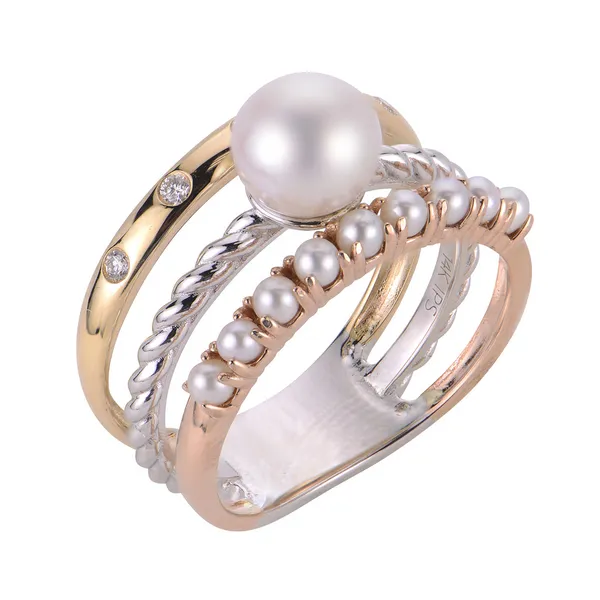 14Kt White, Yellow & Rose Fresh Water Pearl Stackable Ring Jim Kryshak Jewelers Wausau, WI