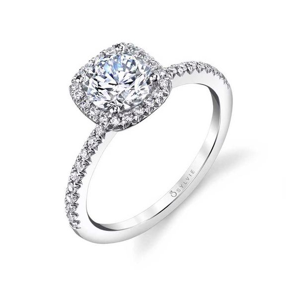 Sylvie White Gold Cushion Cut Diamond Engagement Ring with Halo JMR Jewelers Cooper City, FL