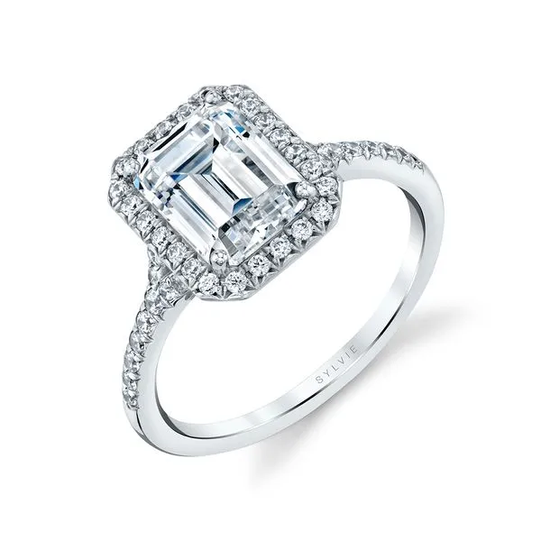 Sylvie White Gold Emerald Cut Diamond Engagement Ring with Halo similar item image