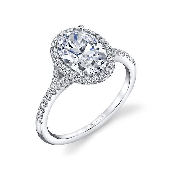 Sylvie White Gold Oval Cut Diamond Engagement Ring with Split Shank and Halo JMR Jewelers Cooper City, FL