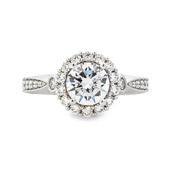 White Gold Round Cut Diamond Engagement Ring with Halo