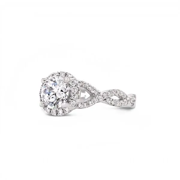 White Gold Round Cut Diamond Engagement Ring with Twisted Split Shank Band and Halo Image 2 JMR Jewelers Cooper City, FL