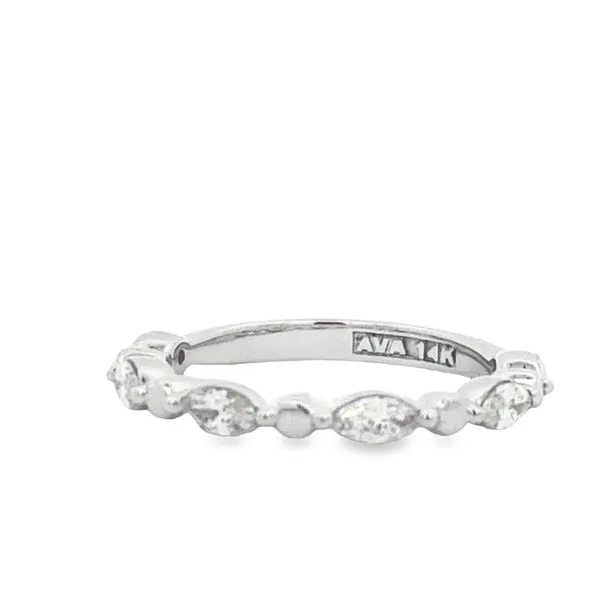 14K White Gold Marquis and Ball Diamond Band