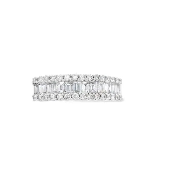 14 Karat White Gold Baguette and Round Diamond Anniversary Ring Image 2 JMR Jewelers Cooper City, FL