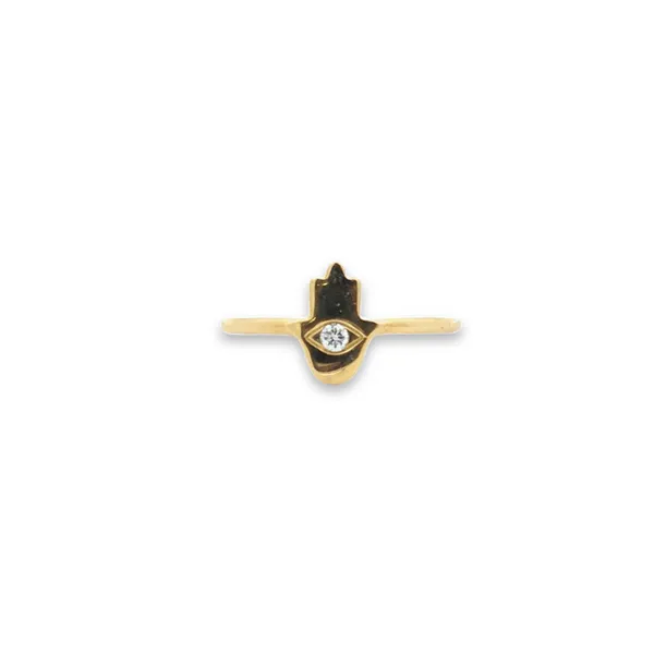 14K Yellow Gold Diamond Hamsa Fashion Ring