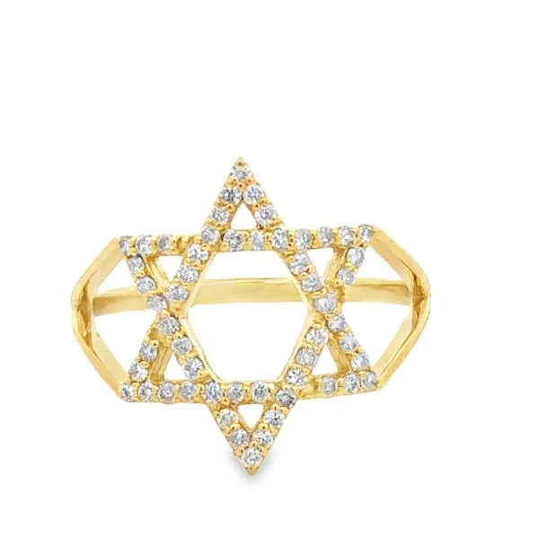14Kt Yellow Gold Diamond Star of David Fashion Ring