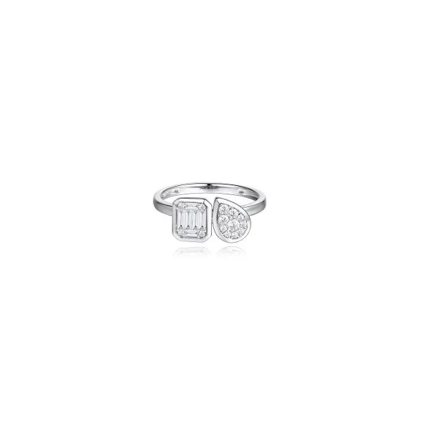 14Kt White Gold Diamond Pear & Emerald Fashion Ring JMR Jewelers Cooper City, FL
