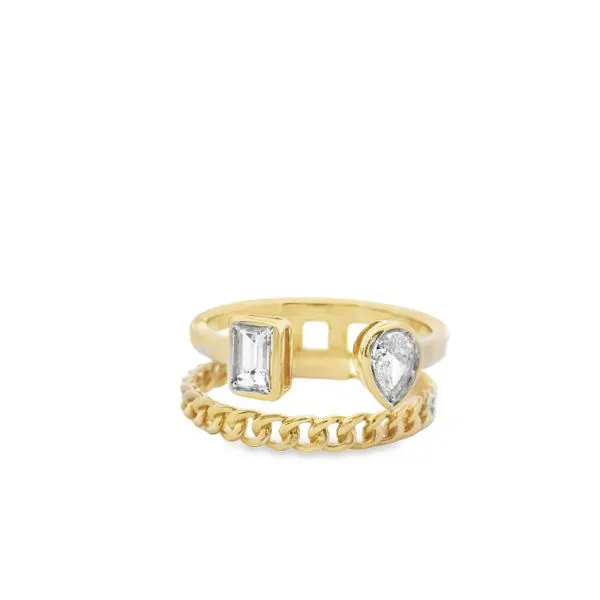 14 Karat Yellow Gold Baguette and Pear Diamond Fashion Ring