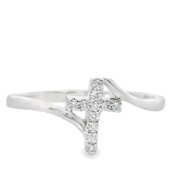 14 Karat White Gold Diamond Cross Fashion Ring