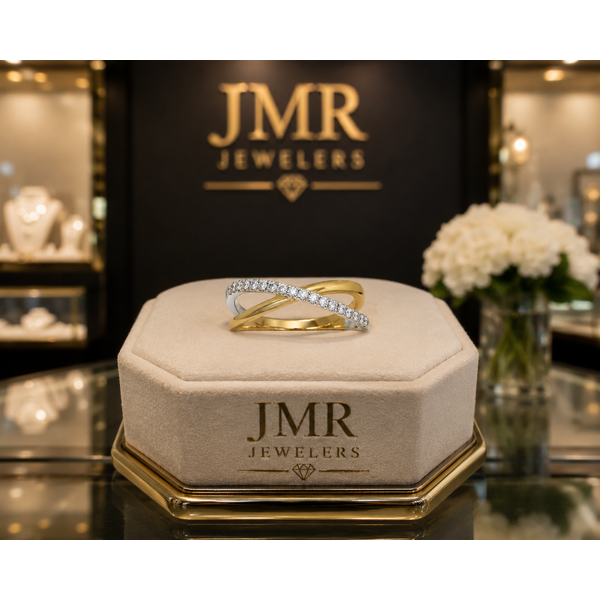 14 Karat Two-Tone Diamond Cris Cross Fashion Ring Image 2 JMR Jewelers Cooper City, FL