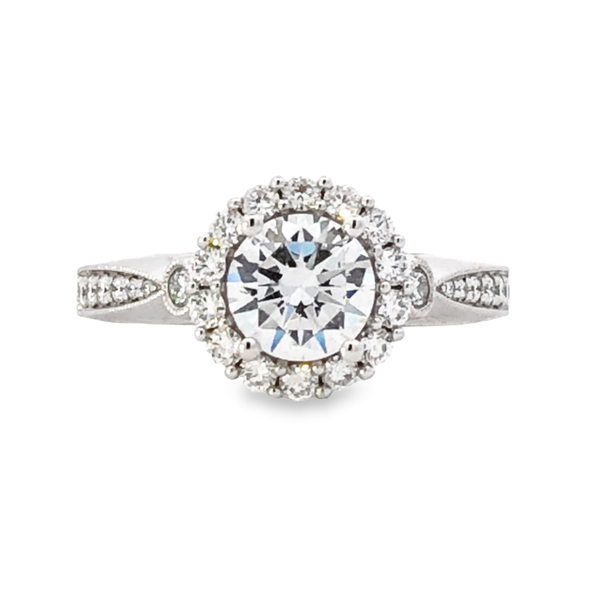 White Gold Round Cut Diamond Engagement Ring with Halo JMR Jewelers Cooper City, FL