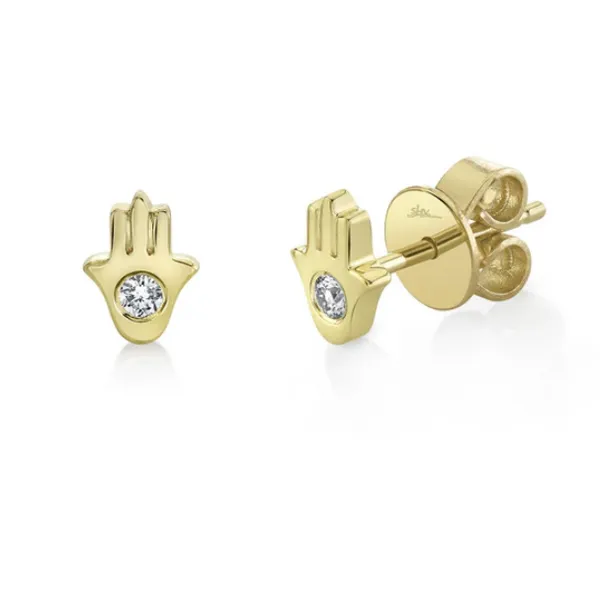 14Kt Yellow Gold Diamond Hamsa Stud Earrings similar item image