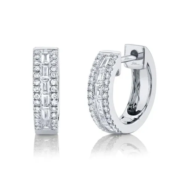 14K White Gold Diamond Baguette Huggie Earrings similar item image
