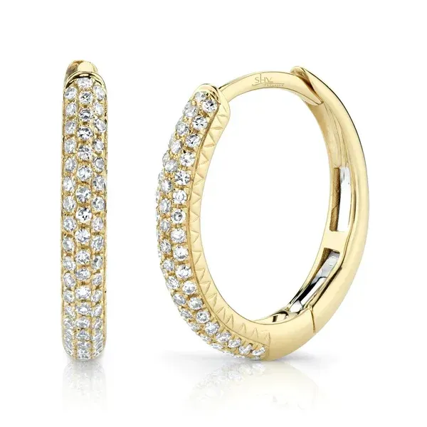 14K Yellow Gold Diamond Pave Hoop Earrings