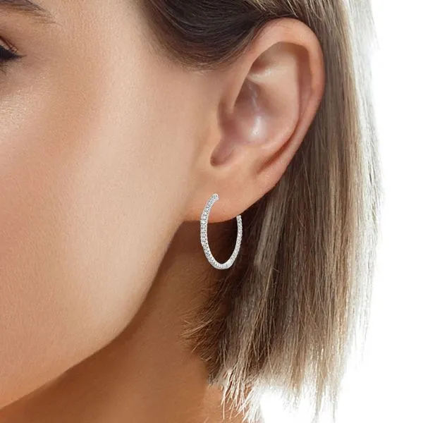 14Kt White Gold 1.10ct Diamond Inside Out Round Hoop Earrings Image 3 JMR Jewelers Cooper City, FL