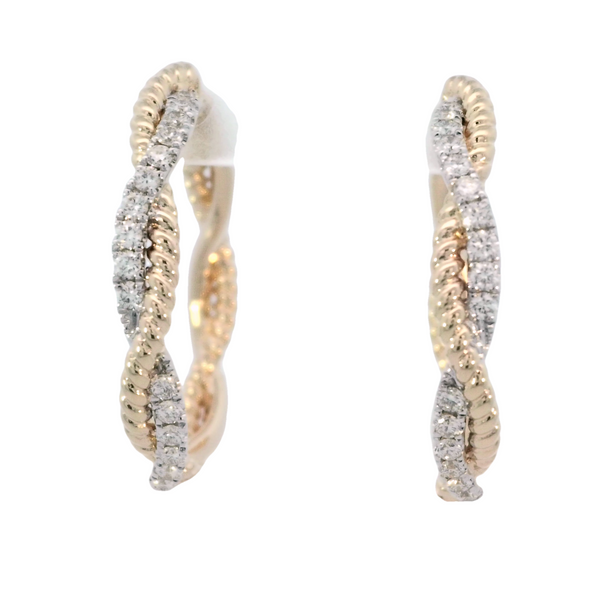 14Kt Yellow Diamond Twisted Hoop Earrings JMR Jewelers Cooper City, FL