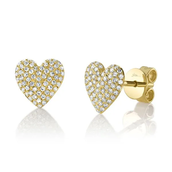 14Kt Yellow Diamond Pave Heart Stud Earrings