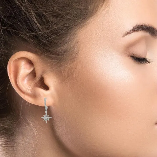 14Kt White Diamond North Star Dangle Earring