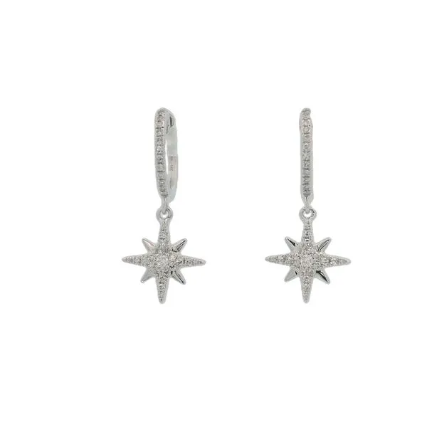 14Kt White Diamond North Star Dangle Earring