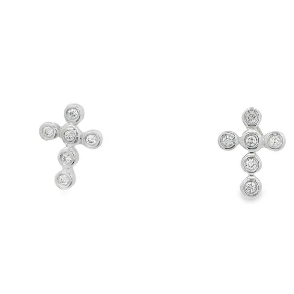 14Kt White Diamond Bezel Cross Stud Earring