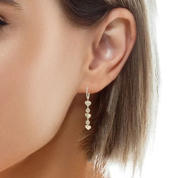 14Kt Yellow Diamond Pave Circle Heart Geo Cut Earring
