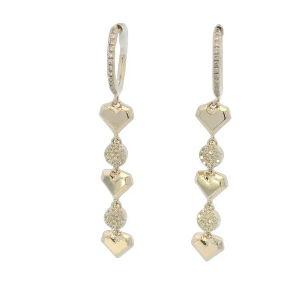 14Kt Yellow Diamond Pave Circle Heart Geo Cut Earring
