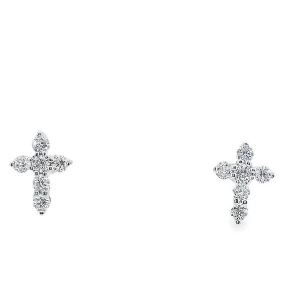 14K White Gold Diamond Cross Stud Earrings JMR Jewelers Cooper City, FL