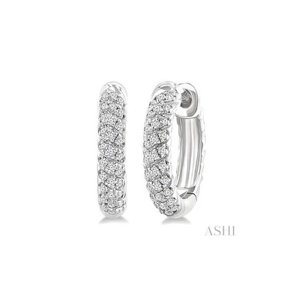 10K White Diamond Twist Huggie Earrings JMR Jewelers Cooper City, FL
