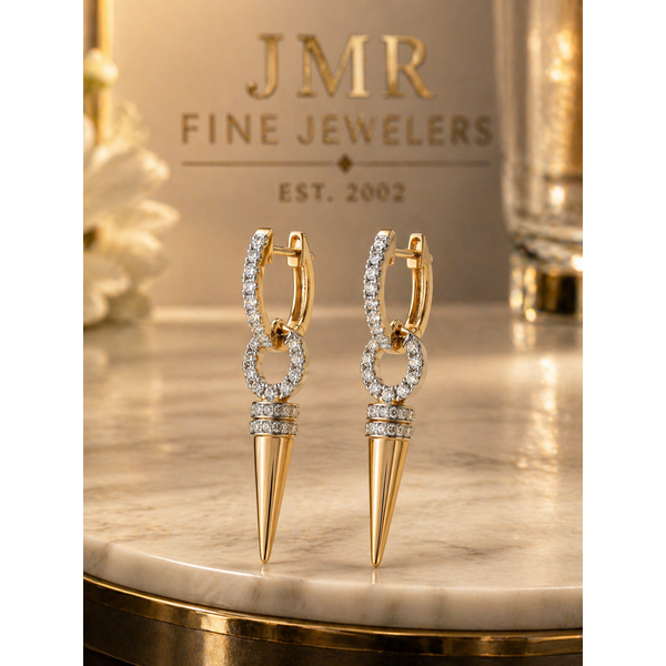 14 Karat Yellow Gold Diamond Spike Drop Earrings Image 3 JMR Jewelers Cooper City, FL