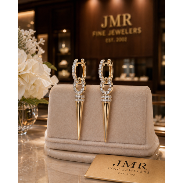 14 Karat Yellow Gold Diamond Spike Drop Earrings Image 5 JMR Jewelers Cooper City, FL