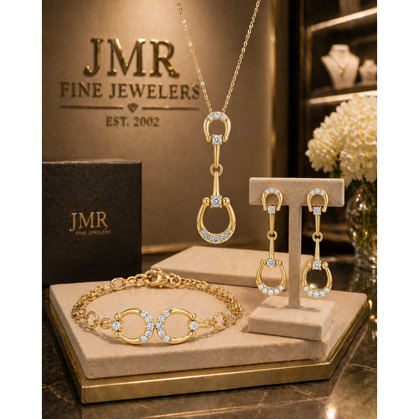 14 Karat Two-Tone Diamond Horse Bit Earrings Image 4 JMR Jewelers Cooper City, FL