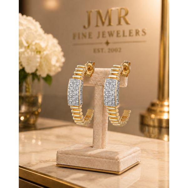 14 Karat Tricolor Diamond Open Hoop Earrings Image 2 JMR Jewelers Cooper City, FL
