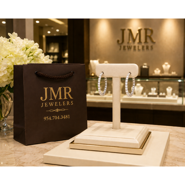 14K White Lab Grown Diamond Hoop Earrings Image 3 JMR Jewelers Cooper City, FL