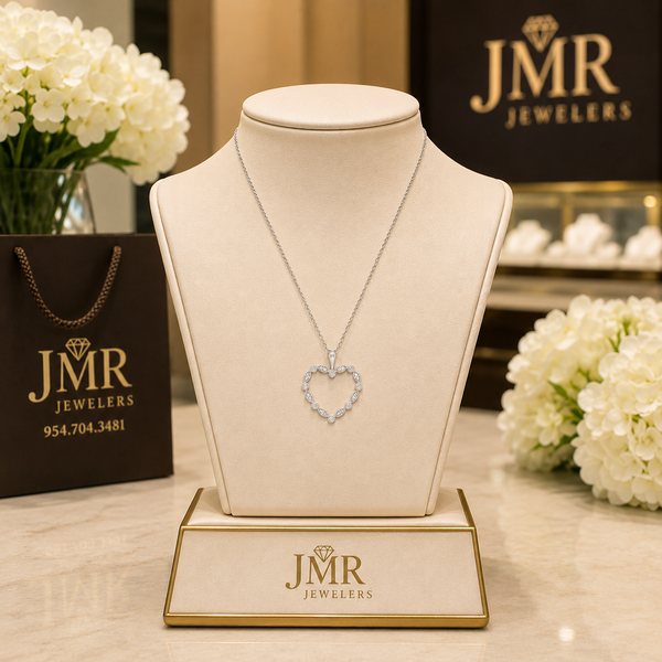 14K White Gold Diamond Open Heart Pendant Image 3 JMR Jewelers Cooper City, FL
