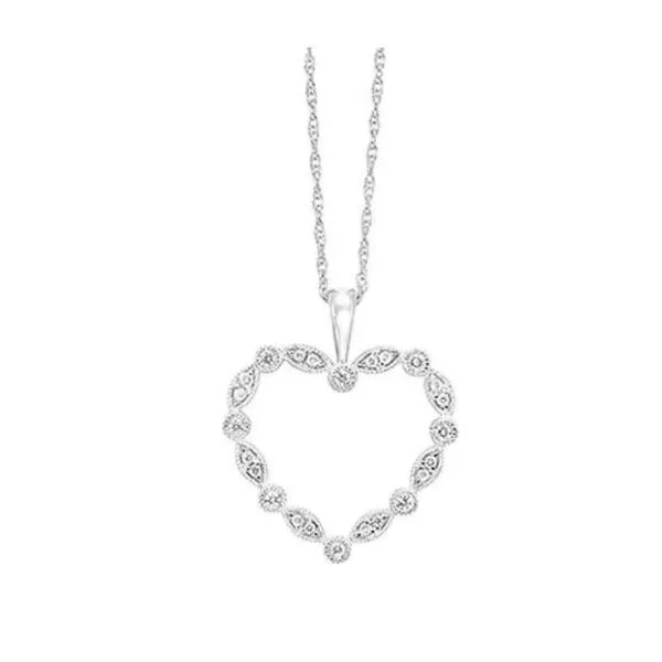 14K White Gold Diamond Open Heart Pendant