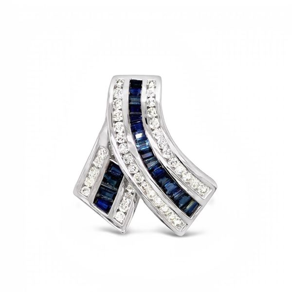 14K White Gold 1.17 CT Diamond 1.7 CT Blue Sapphire Pendant JMR Jewelers Cooper City, FL