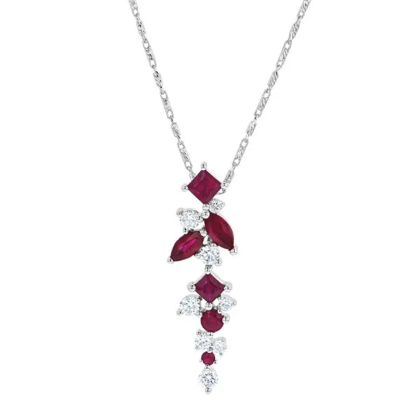 14K White Gold Diamond and Ruby Pendant with 18" Extender Image 2 JMR Jewelers Cooper City, FL