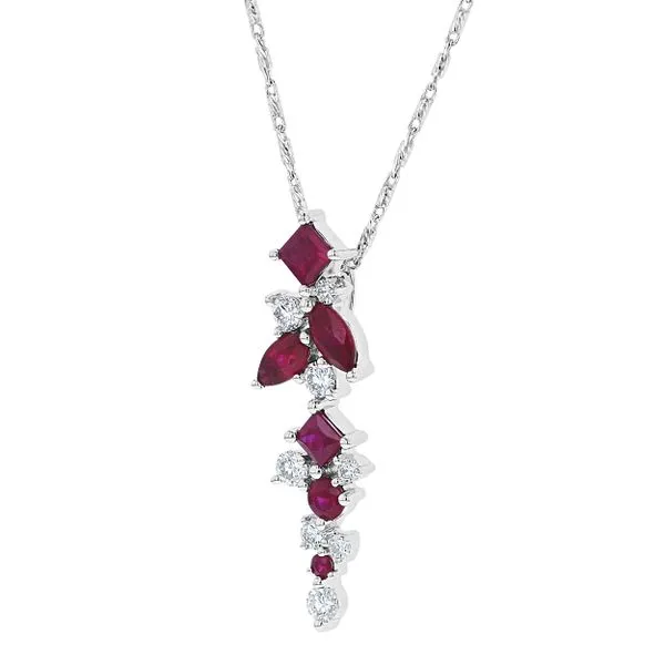 14K White Gold Diamond and Ruby Pendant with 18" Extender JMR Jewelers Cooper City, FL