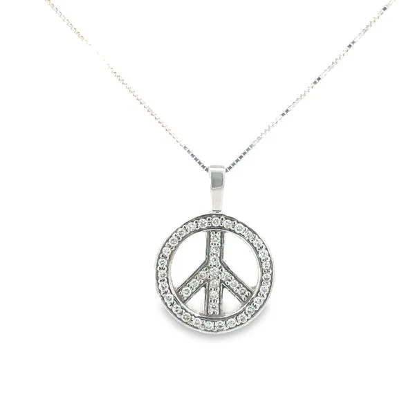 14K White Gold Peace Sign Diamond Pendant