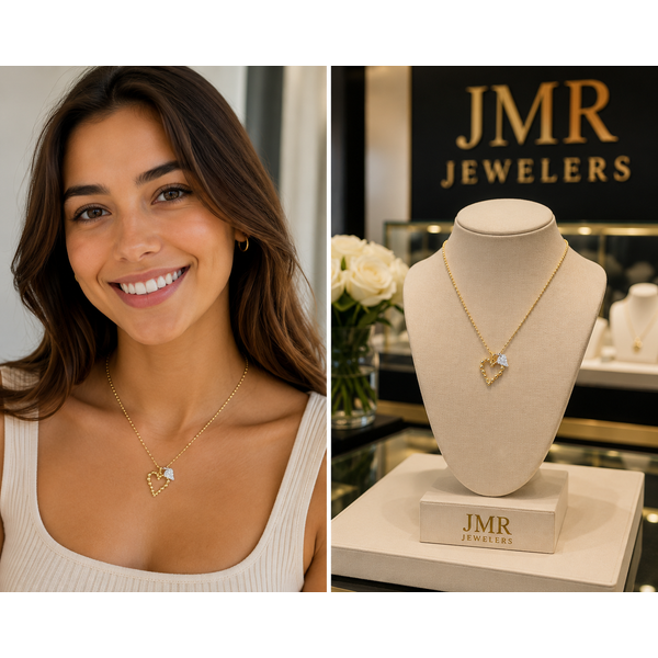 14K Tricolor Gold Diamond Heart Faceted Ball Chain Pendant Image 2 JMR Jewelers Cooper City, FL
