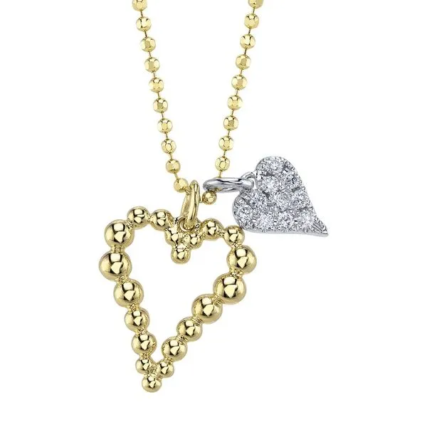 14K Tricolor Gold Diamond Heart Faceted Ball Chain Pendant