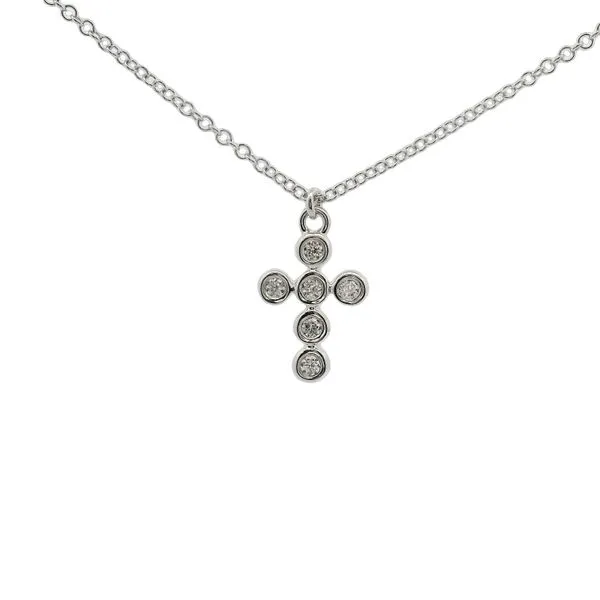14K White Gold Diamond Bezel Cross Pendant