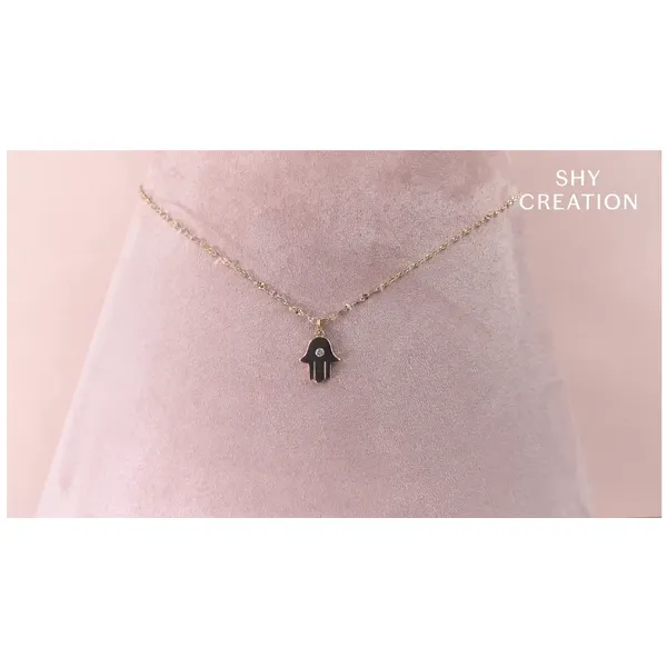 14K Yellow Gold Diamond Hamsa Pendant