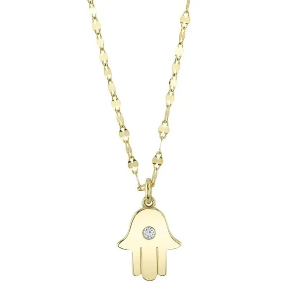14K Yellow Gold Diamond Hamsa Pendant