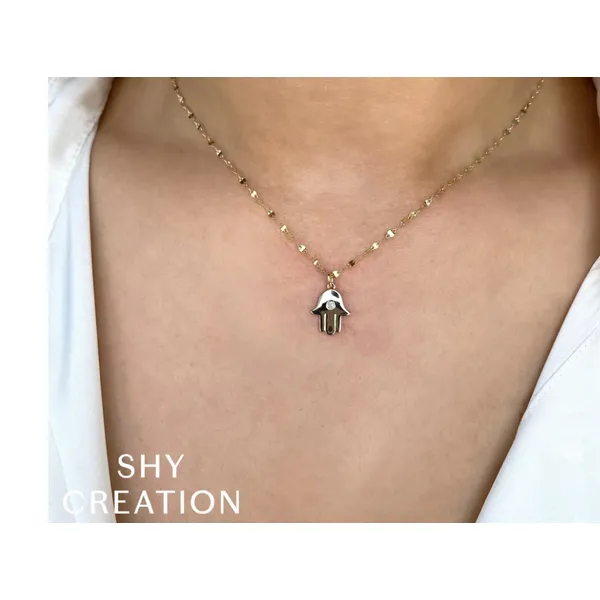 14K Yellow Gold Diamond Hamsa Pendant