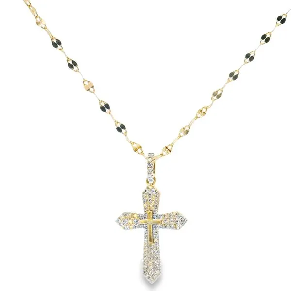 14K Yellow Gold Diamond Pave Cross Pendant JMR Jewelers Cooper City, FL